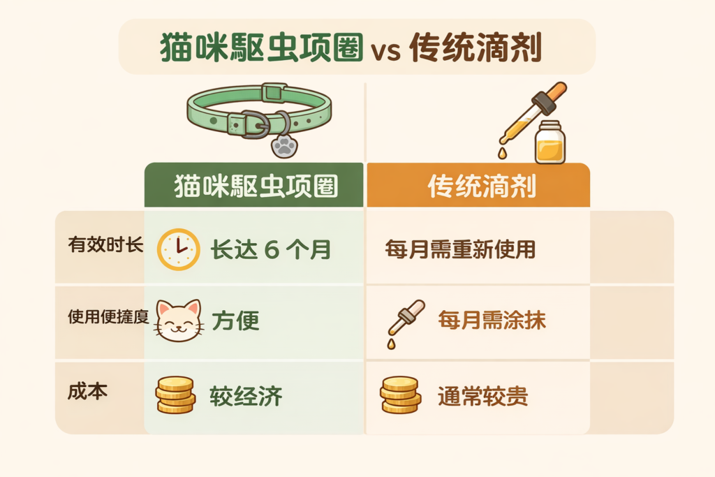 Comparison chart of cat flea collar vs. topical treatments for long-term protection.