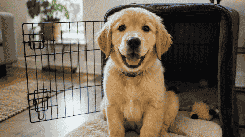 A well-rested puppy sitting alert and bright-eyed after waking from a proper nap — showing the calm, focused state that comes from adequate sleep and demonstrating why protecting puppy sleep is the foundation of training, socialization, and healthy development